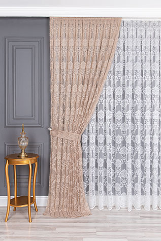 Damask Tül + Vizon Fon Perde