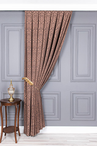 Saray Kahve Damask Desenli Fon Perde