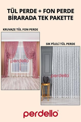 Sarmaşık Tül + Vizon Kruvaze Fon Perde